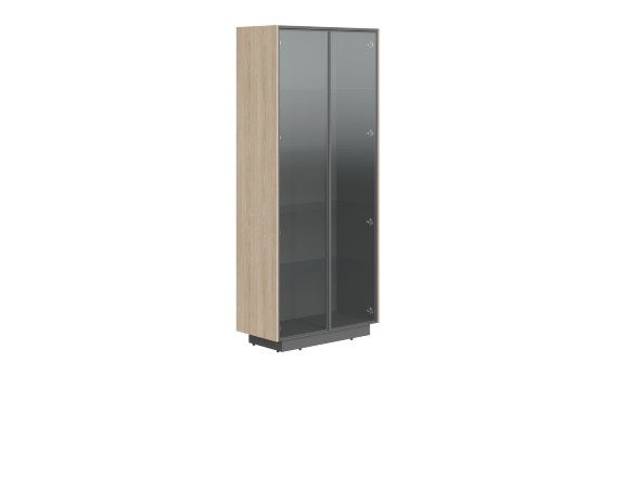 Шкаф шир. выс. со стеклянными дверями в раме СФ-574304 Дуб светлый/Белый премиум 900х430х2100 LINE