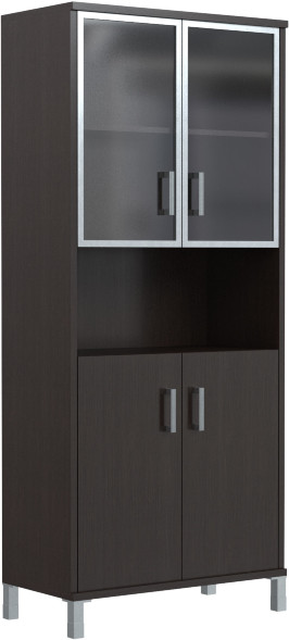 Шкаф высокий с малыми стеклянными дверьми в AL-рамке и глухими B 430.9 Венге Магия 900х450х2054
